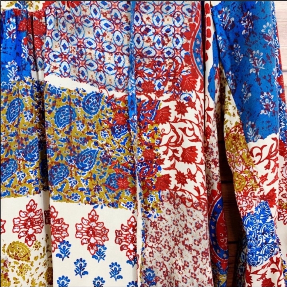 Zara Patchwork Bell Sleeve Boho Top Peasant Blouse - Picture 6 of 9